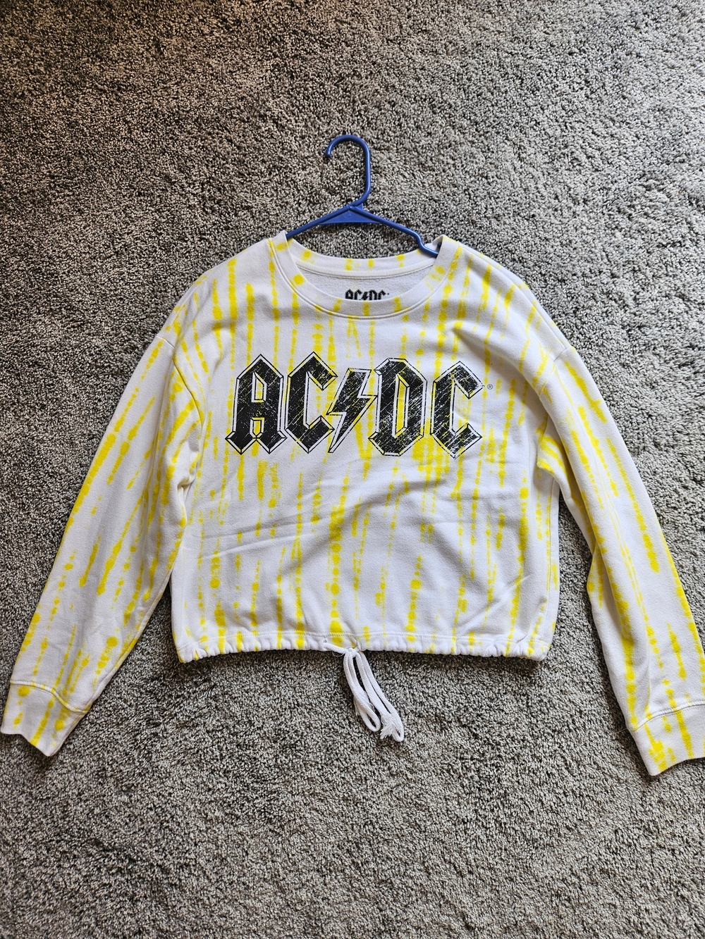 AC/DC Women's Yellow Tie-Dye Cropped Sweatshirt